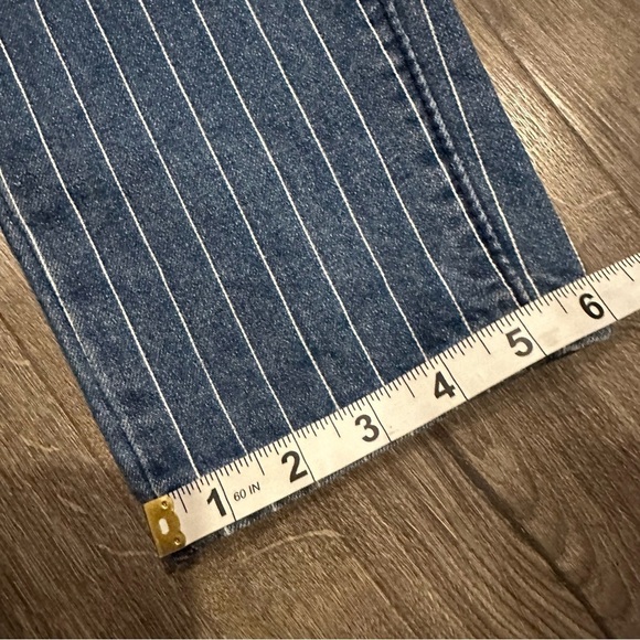 Women's Vintage Y2K Pinstripe Denim Bib Overalls Dungaree Conductor Size M/L - Picture 13 of 15